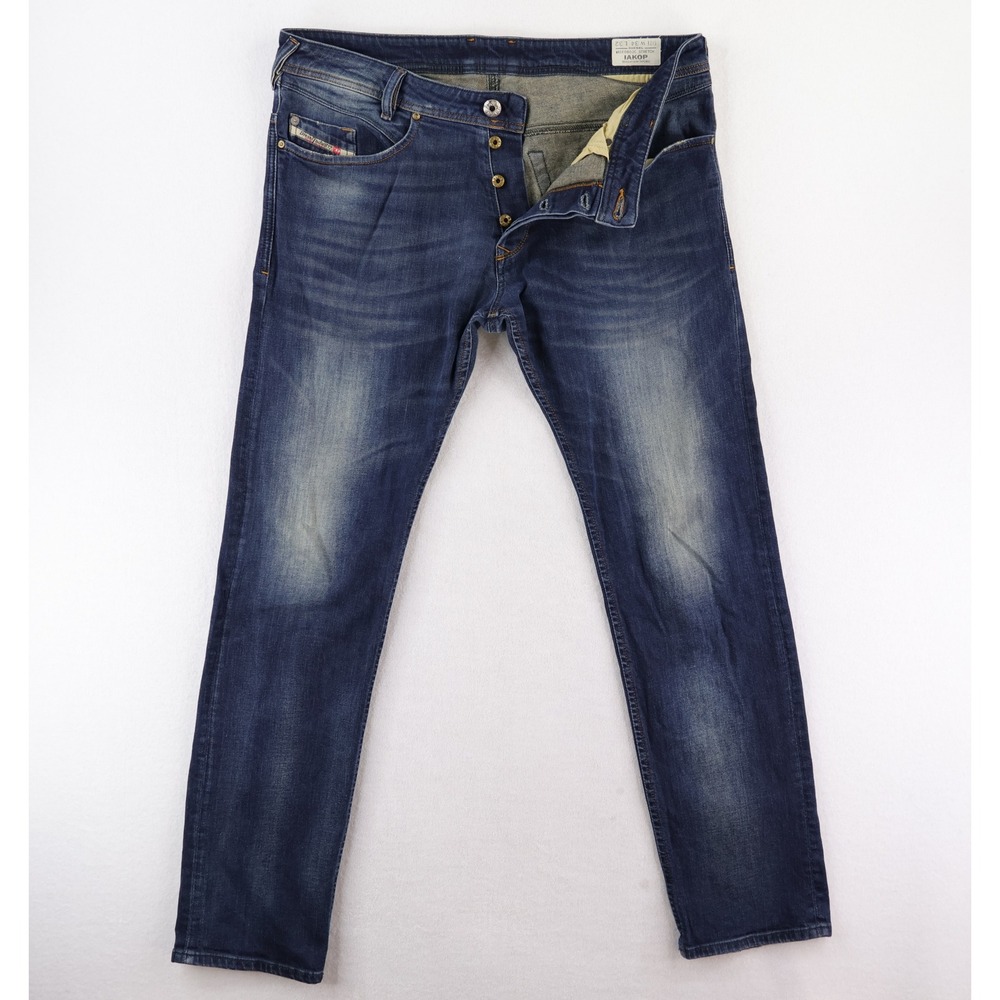Diesel Iakop Regular Slim Tapered Jeans Mens 34x32 Blue Wash 0802C Stretch Denim